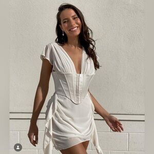 OH POLLY NWT Cerise Draped Corset Mini Dress in Ivory 0